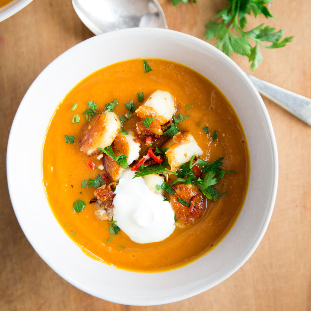 Image of Maple Roasted Pumpkin Soup with Haloumi