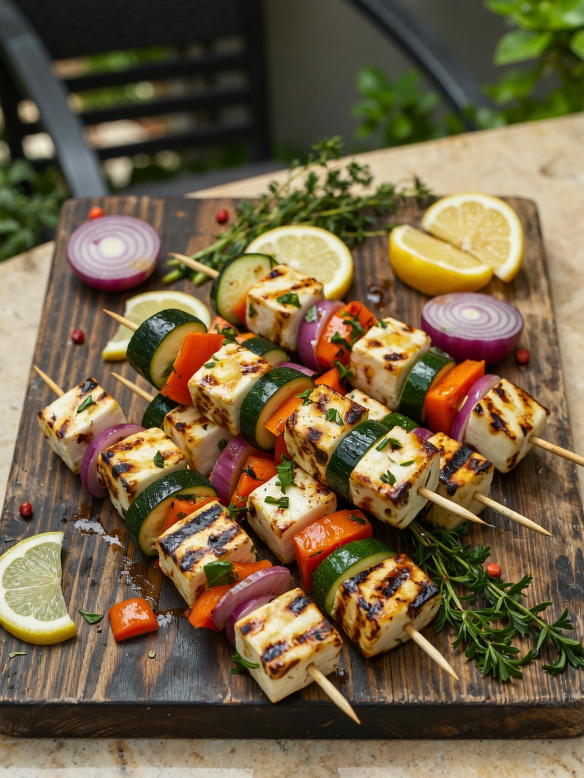 Image of BBQ Halloumi Skewers with Lemon Herb Glaze