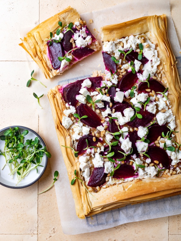 Read the Beetroot & Goat’s Cheese Filo Tart recipe now Beetroot & Goat’s Cheese Filo Tart